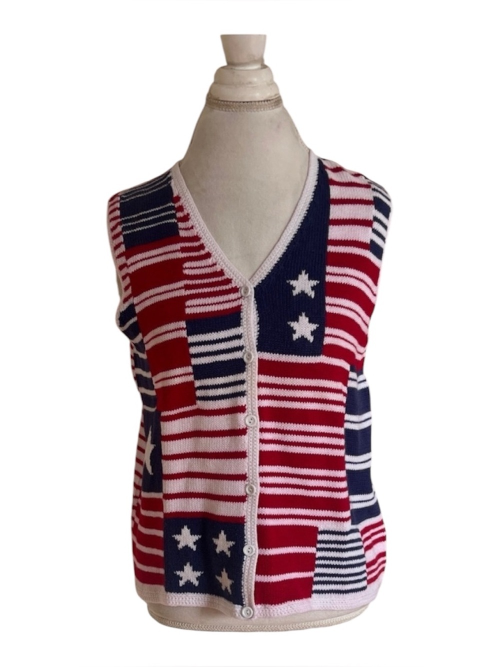 Vintage David Brooks 4th of July Knit Vest -Stars & Stripes America USA Sz L